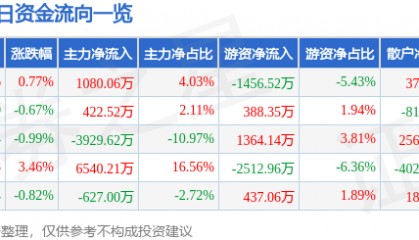 股票行情快报:兴发集团(600141)5月21日主力资金净买入1080.06万元