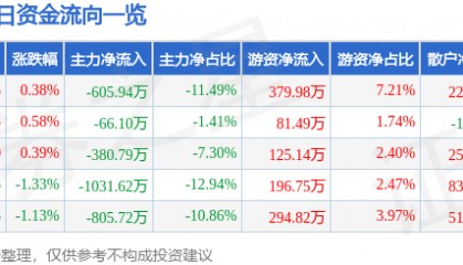 股票行情快报:森源电气(002358)8月5日主力资金净卖出605.94万元