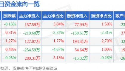 股票行情快报:泰山石油(000554)5月21日主力资金净买入157.59万元
