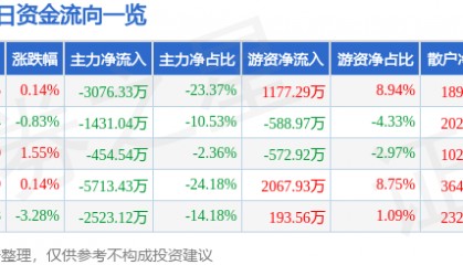 股票行情快报：新华传媒（600825）8月20日主力资金净卖出3076.33万元