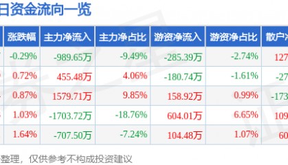 股票行情快报：新华传媒（600825）9月11日主力资金净卖出989.65万元