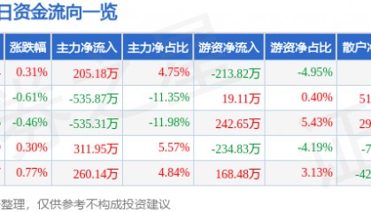 股票行情快报:大连热电(600719)7月30日主力资金净买入205.18万元