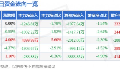 股票行情快报:胜利精密(002426)10月9日主力资金净卖出1246.81万元