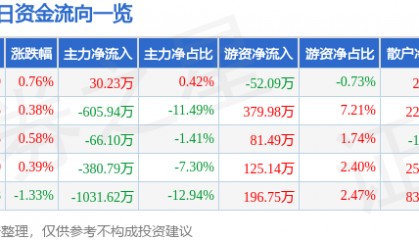 股票行情快报:森源电气(002358)8月6日主力资金净买入30.23万元