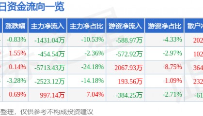 股票行情快报：新华传媒（600825）8月19日主力资金净卖出1431.04万元