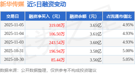 新华传媒:11月5日融资净买入319.08万元,连续3日累计净买入669.12万元